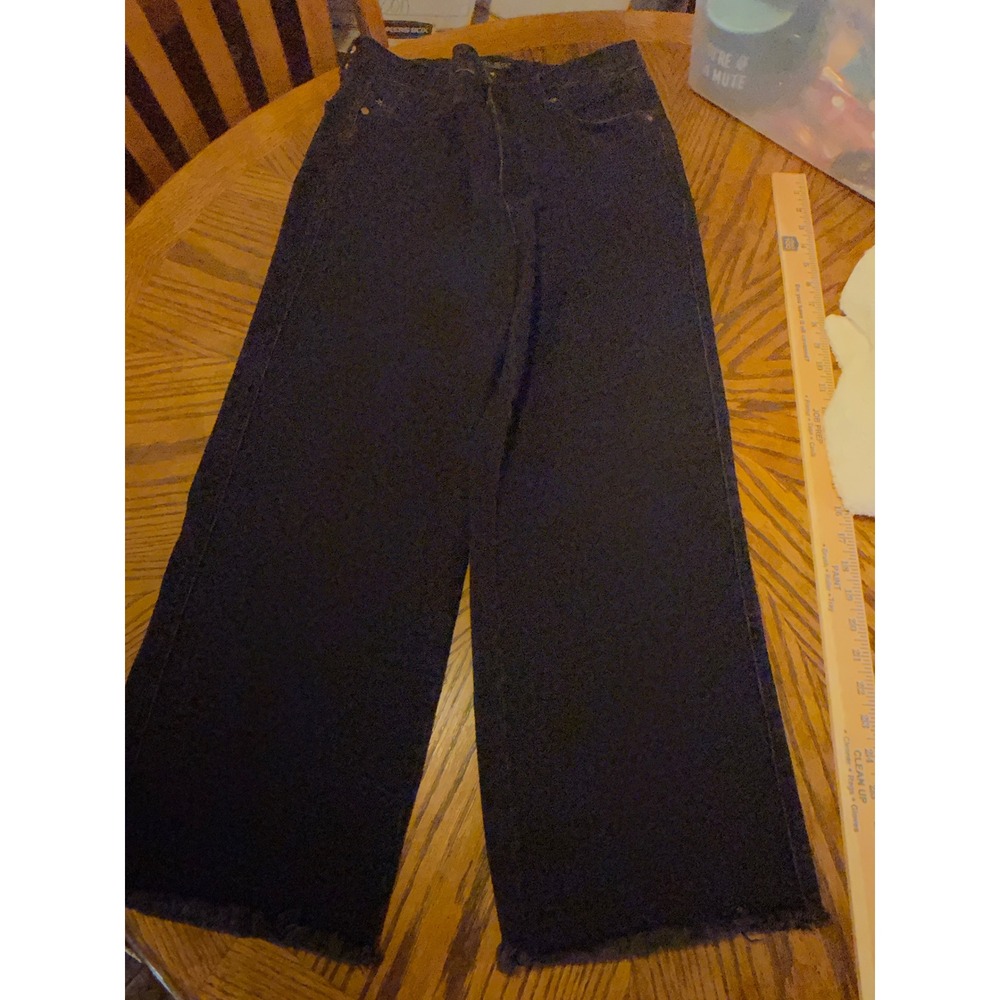 Judy Blue Wide Crop Black Jeans High Rise Raw Hem JB88710 Size 13/31